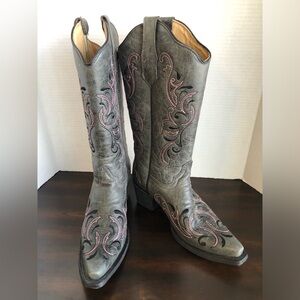 Circle G By Corral Women's Grey / Black / Pink Embroidery Boots Size 9